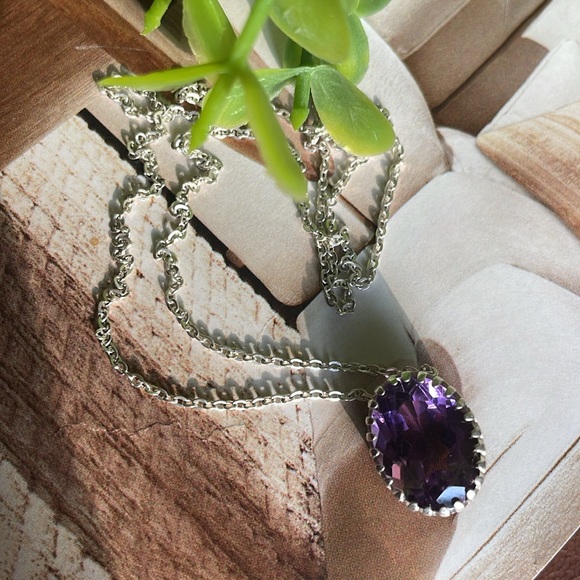 Necklace 925 Sterling silver Pendent with Chain with Finest quality Amethyst! - Picture 10 of 13